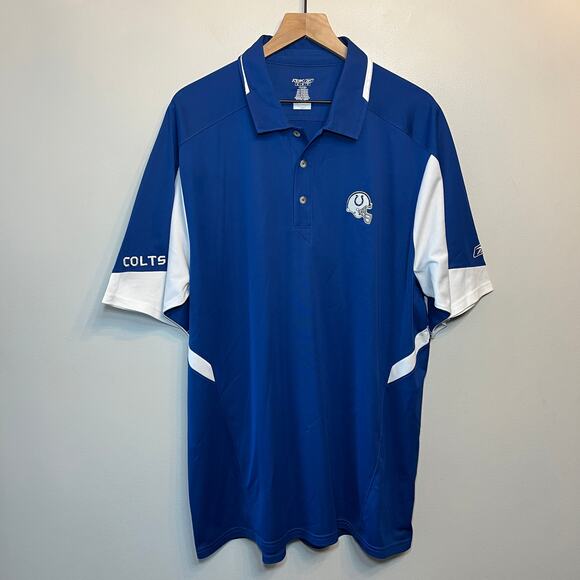 Reebok Men's Indianapolis Colts Short Sleeve Polo Shirt Blue White Size X-Large - Picture 1 of 4